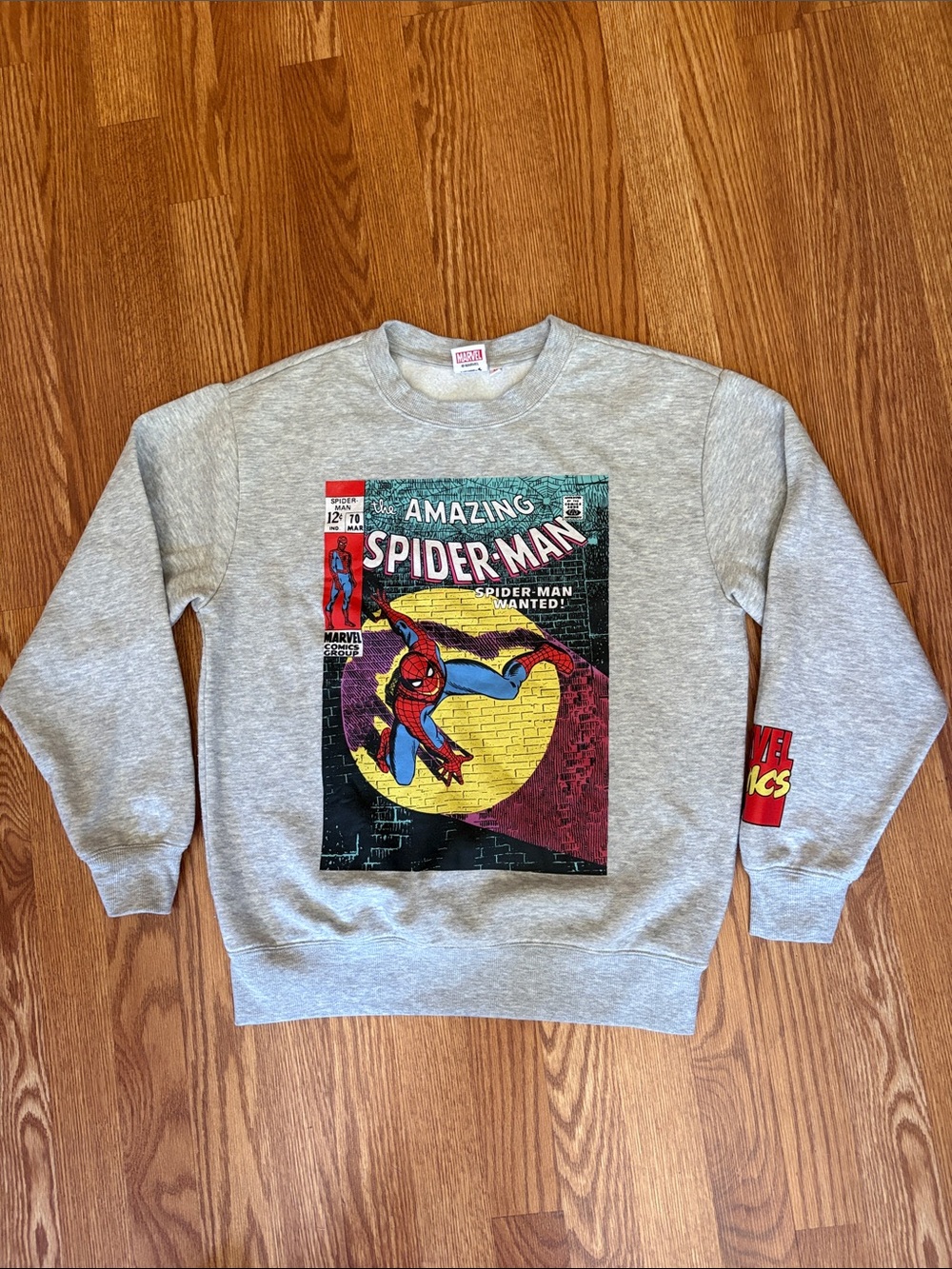 Marvel Spider-Man Crewneck Sweatshirt - Gray with Red & Yellow Graphic